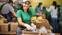 volunteer sorting food at food bank